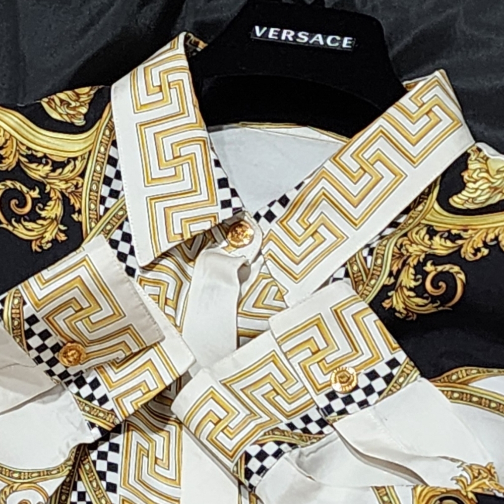 Versace La Coupe de dieux Style Shirt with Gold and Black Patterns
